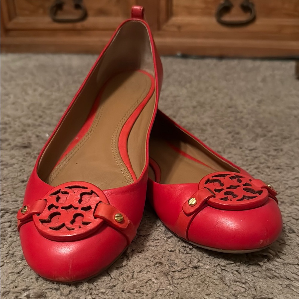 Tory Burch Red Leather Ballet Flats